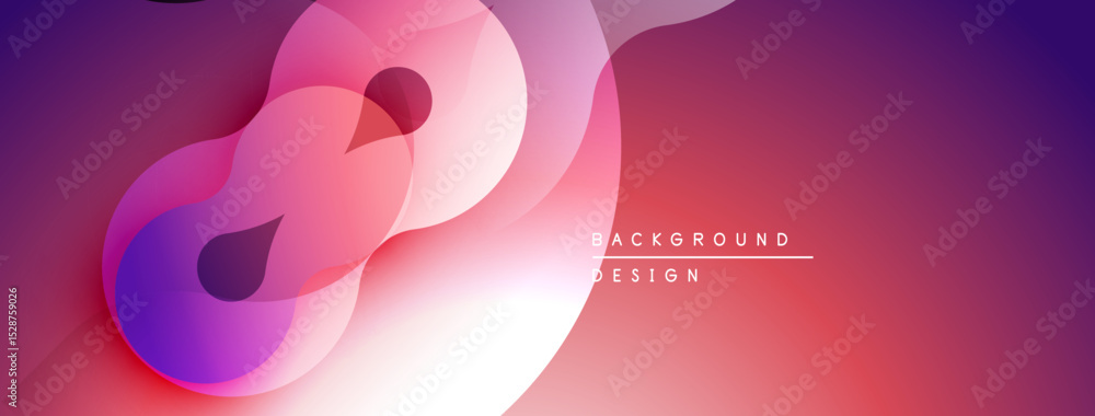 Poster abstract fluid shapes blend, creating vibrant pinks, purples. modern design evokes movement, energy,