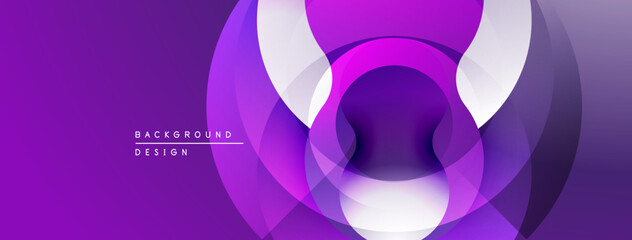 Abstract purple design features overlapping circles. Gradient shades create depth, modern aesthetic. Minimalist composition, vibrant colors.