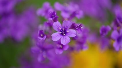 Delicate purple wildflowers bloom displaying their beauty in a soft focus macro photograph