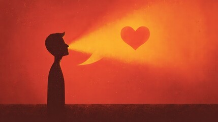 Silhouette of a human with a glowing heart radiating light into their speech bubble