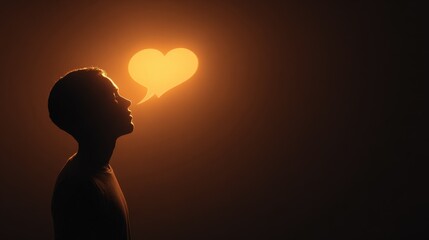 Silhouette of a human with a glowing heart radiating light into their speech bubble