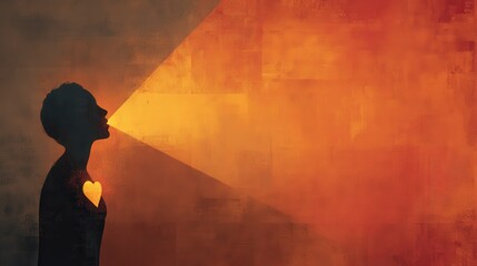 Silhouette of a human with a glowing heart radiating light into their speech bubble