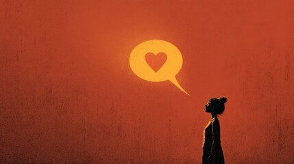 Silhouette of a human with a glowing heart radiating light into their speech bubble