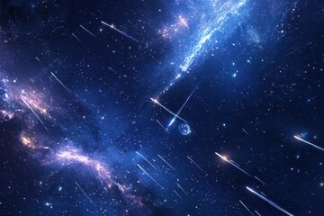Captivating cosmic view filled with shooting stars in an anime style representation of space, space view with shooting stars, Photo, anime style,