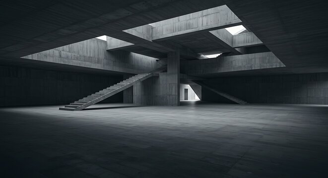 concrete hall building interior with open ceiling  - Powered by Adobe