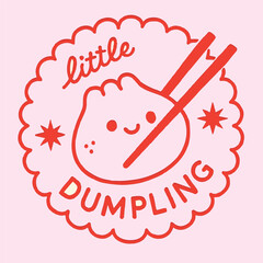 Cute Cartoon Dumpling Character with Red Chopsticks Sticker.eps