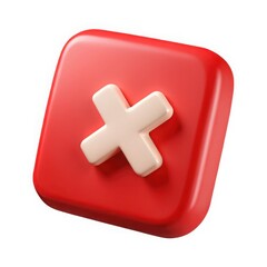 Obraz premium 3d red square button with white cross icon realistic render