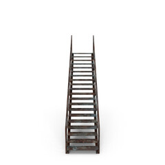 Old Industrial Metal Staircase with Railings Isolated on Transparent Background