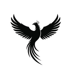 Majestic black phoenix bird wings spread soaring