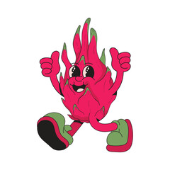 Dragon fruit mascot retro character cartoon icon illustration