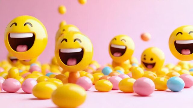 Joyful emoji faces on candy eggs