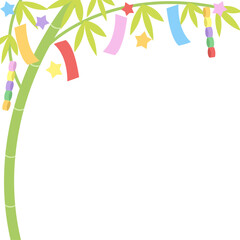 カラフルな飾りの付いた七夕の短冊のフレーム、メッセージカード、メモ