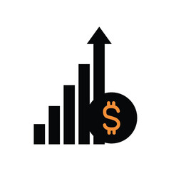 Golden 3D business graph with dollar signs and an arrow illustrating financial market growth and investment success