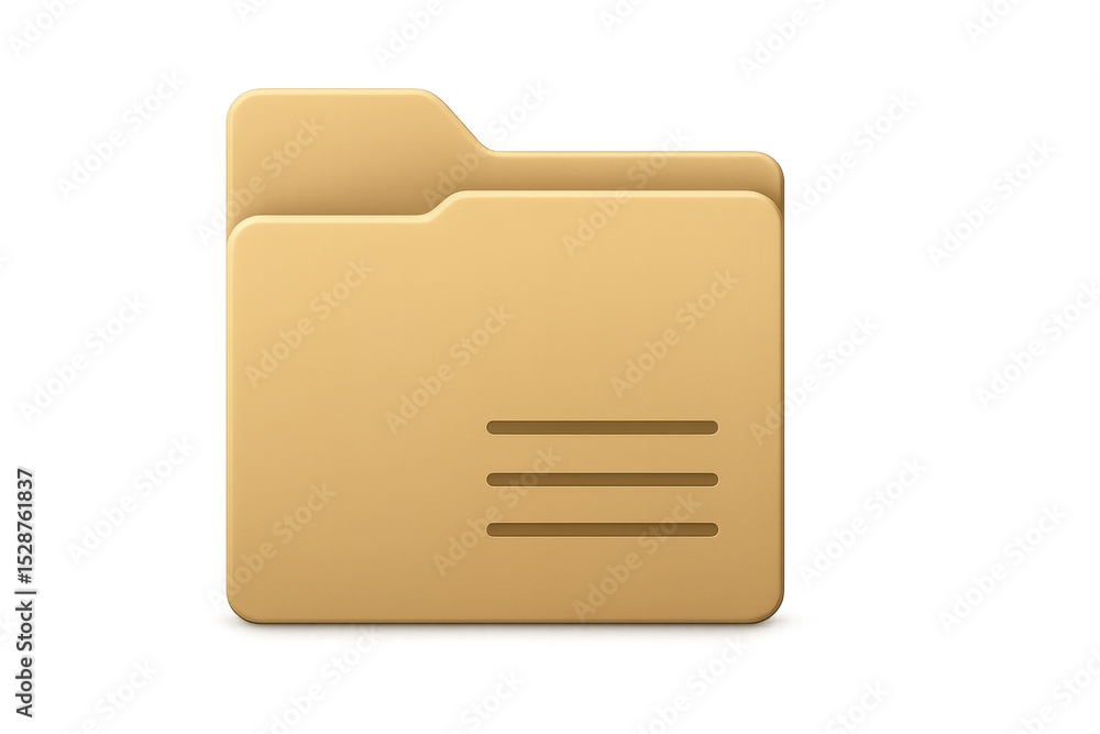 Poster Golden folder icon representing digital data storage, lying on transparent background with realistic horizontal line texture