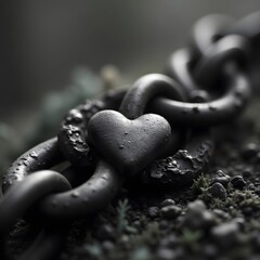 Close-Up of a Rusty Heart-Shaped Chain Outdoors with Dramatic Lighting