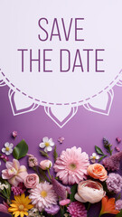 Save The Date Floral Purple Circular White Mandala Vertical Text 