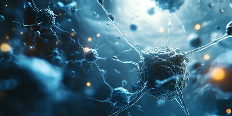 Microscopic view of cells, molecular research and biotechnology, biological study under a microscope

