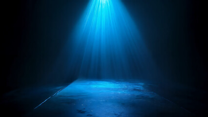 A single ray of blue light illuminating a dark, wet surface