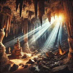 Cave with stalactites and stalagmites