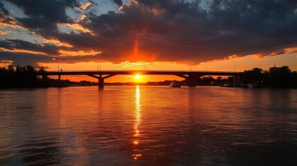 Manitoba Sunset: Esplanade Riel bridge over Winnipeg River in Canada