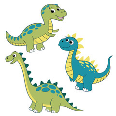 Naklejka premium Cute Colorful Dinosaurs Illustration for Kids Designs