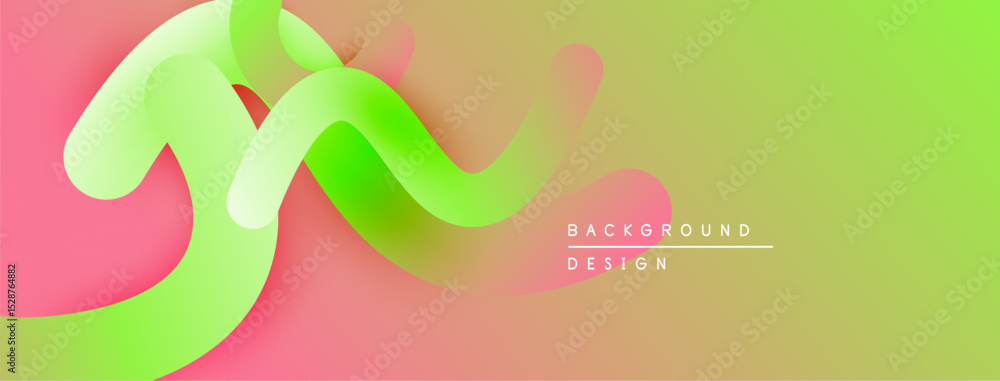 Poster abstract fluid shapes blend pink, green, yellow hues. dynamic composition creates modern visual effe