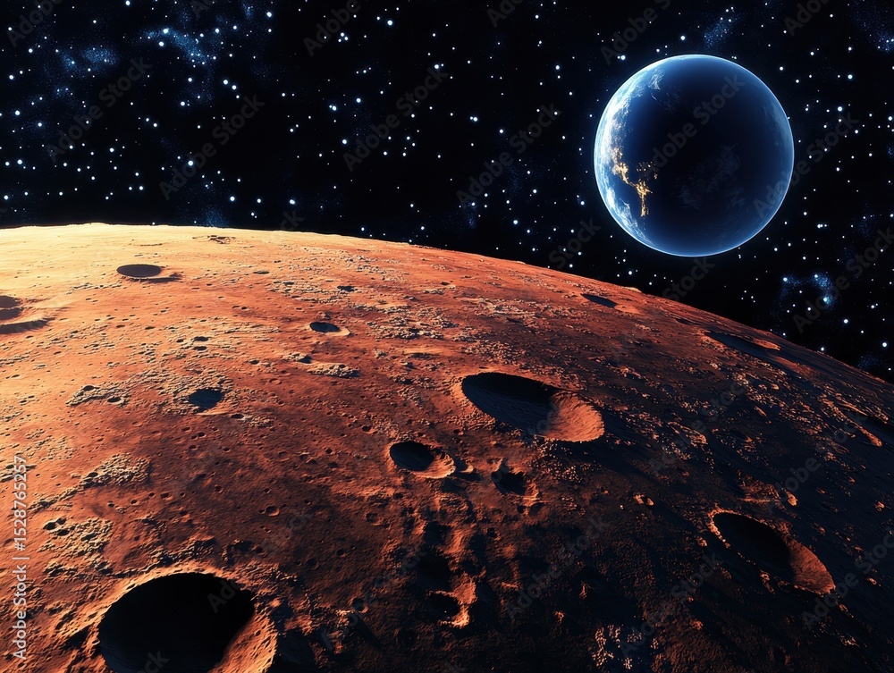 Wall mural mars craters. detailed surface features and craters on the red planet in deep space