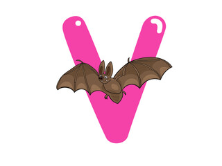The Letter V and an Illustration of a Flying Bat