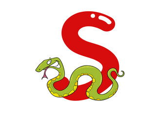 Snake Slithering Around Letter S Educational Animal Illustration