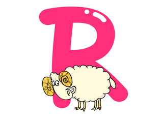 Letter R and Ram Illustration for Kids Education Alphabet