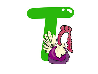 A Cartoon Illustration of the Letter T and a Turkey