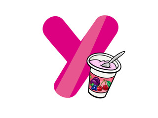 Pink Letter Y Next To Cup Of Yogurt