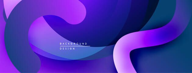 Abstract fluid shapes, vibrant purple hues, modern design. Smooth gradients create dynamic visual flow. Background texture suggests depth.