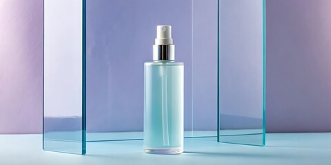 Stylish Light Blue Spray Bottle on Modern Glass Display