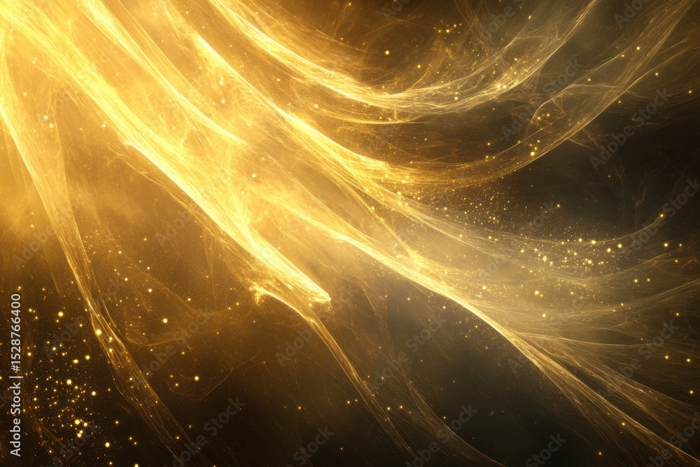 Poster captivating golden light rays and particles creating an ethereal atmosphere, golden light rays and p