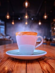 Fototapeta premium Coffee cup on wooden table (1)