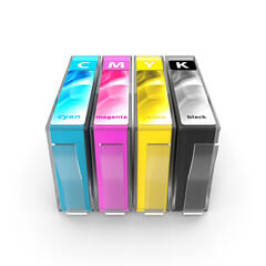 CMYK Printer Ink Cartridges Set Isolated on Transparent Background
