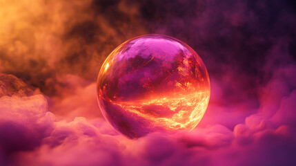 A levitating 3D futuristic sphere with radiant gradient color
