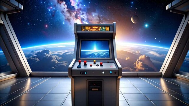 Retro arcade in futuristic space station