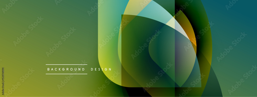 Poster Abstract geometric composition. Overlapping translucent shapes create vibrant color gradients. Modern design element for backgrounds.