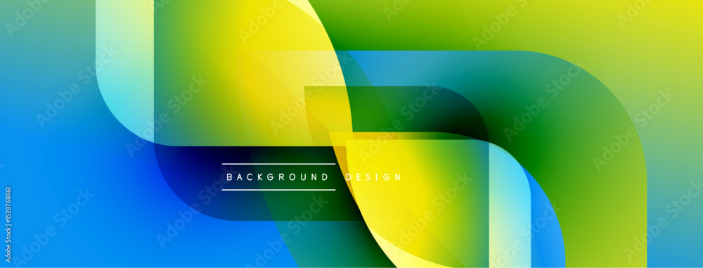 Aufkleber abstract fluid shapes blend vibrant blues, yellows, greens. modern design features overlapping layer