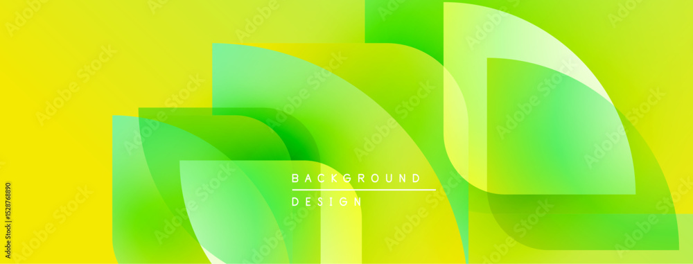 Aufkleber Bright yellow background features overlapping green shapes. Modern design with gradient effects, text reads background design. Simple, clean aesthetic.