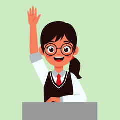 Girl in School Uniform with Hand Up, Vector Artwork. Ideal for Back to School and Children's Education Themes.