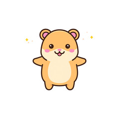 Fototapeta premium Cute cartoon teddy bear illustration with a flower and heart, a joyful design for childhood love