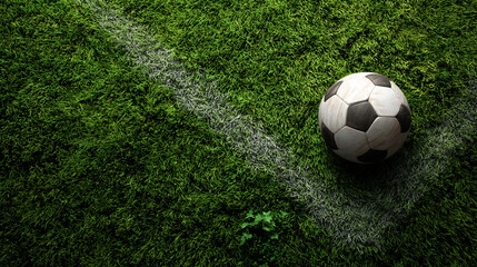 A soccer ball on the corner of a football field, with a grass background and a high-angle view. The image has a photorealistic appearance. The 2025 FIFA Club World Cup