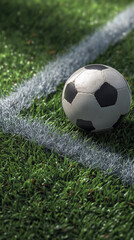 A soccer ball on the corner of a football field, with a grass background and a high-angle view. The image has a photorealistic appearance. The 2025 FIFA Club World Cup