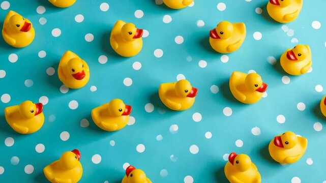 Rubber ducks on polka dot background