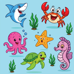Cute Sea Animal Mascot Illustraion