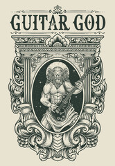 Mythical Rock God Playing Electric Guitar in Vector Illustration Art. Perfect for music, fantasy, and mythology themed designs.