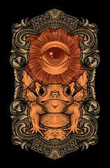 Illustration Mystical Toad with All Seeing Eye Vintage Engraving Frame - Vector Design